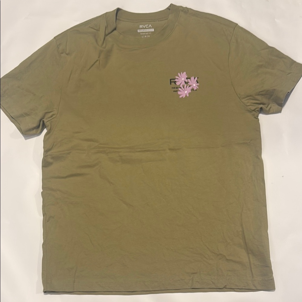 RVCA Khaki Tee with Pink Floral Accent
